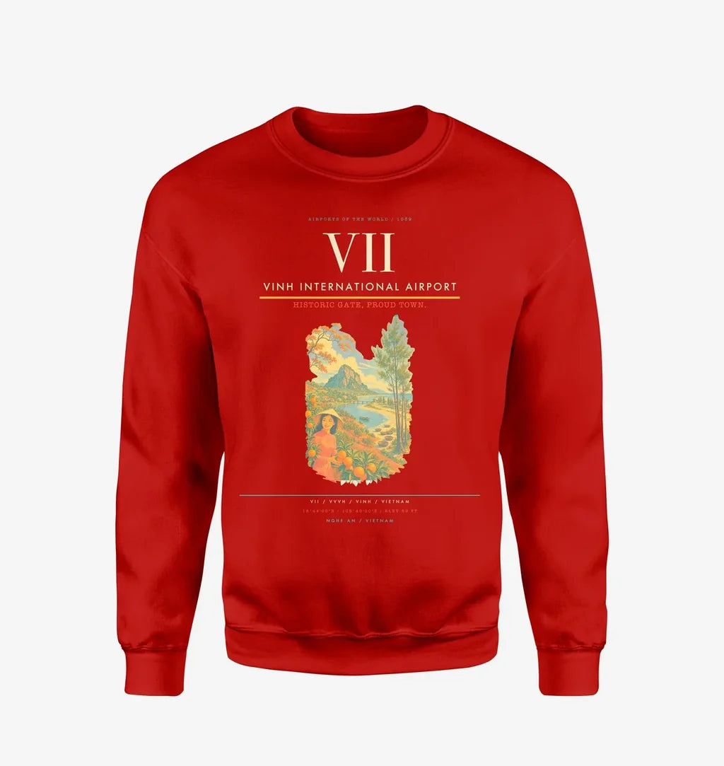 Vinh International Airport (VII) design on red sweatshirt