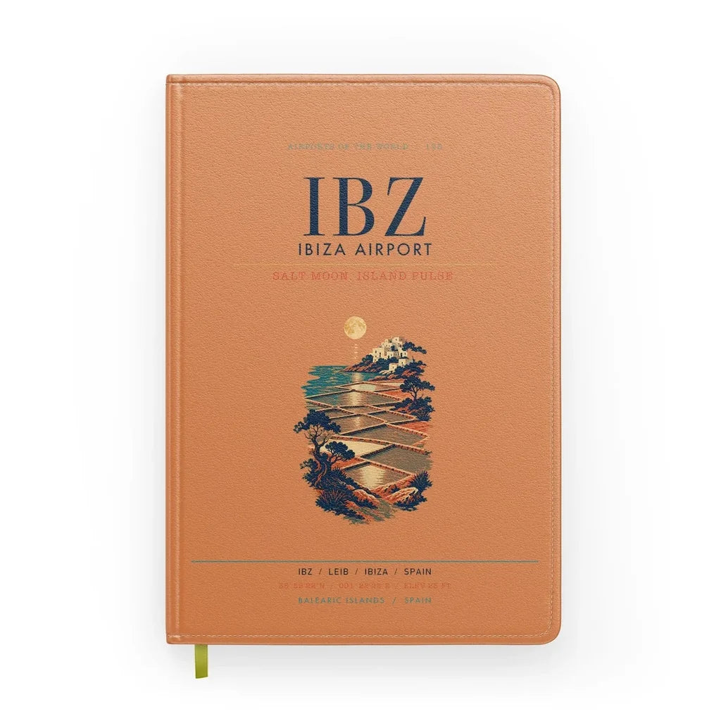 Ibiza Airport (IBZ) design on orange notebook