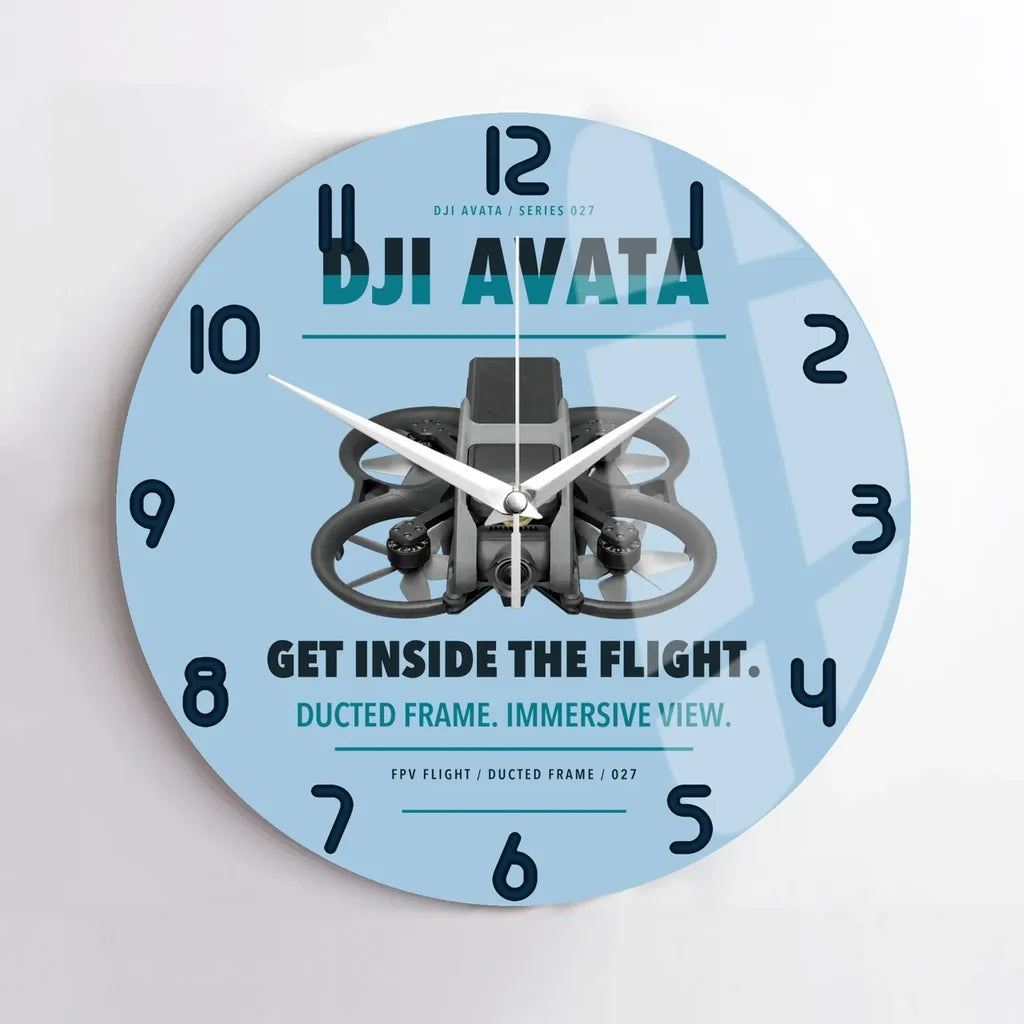 DJI Avata design on light blue no frame wall clock