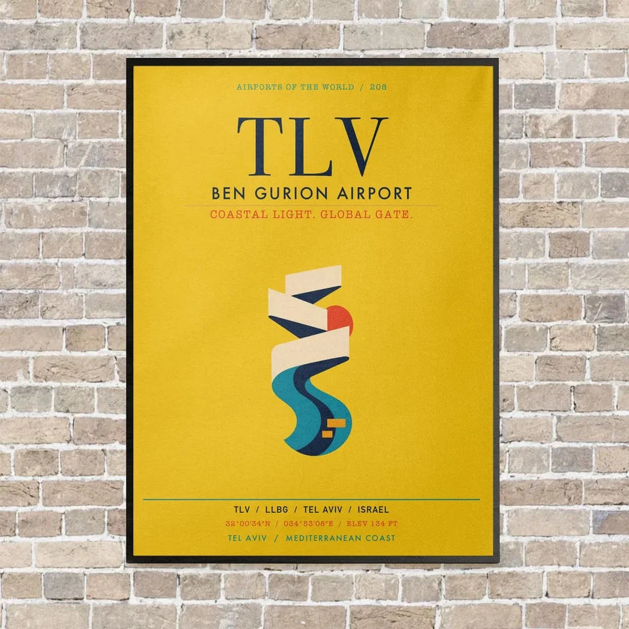 Tel Aviv Ben Gurion Airport TLV vertical canvas print - framed - yellow background