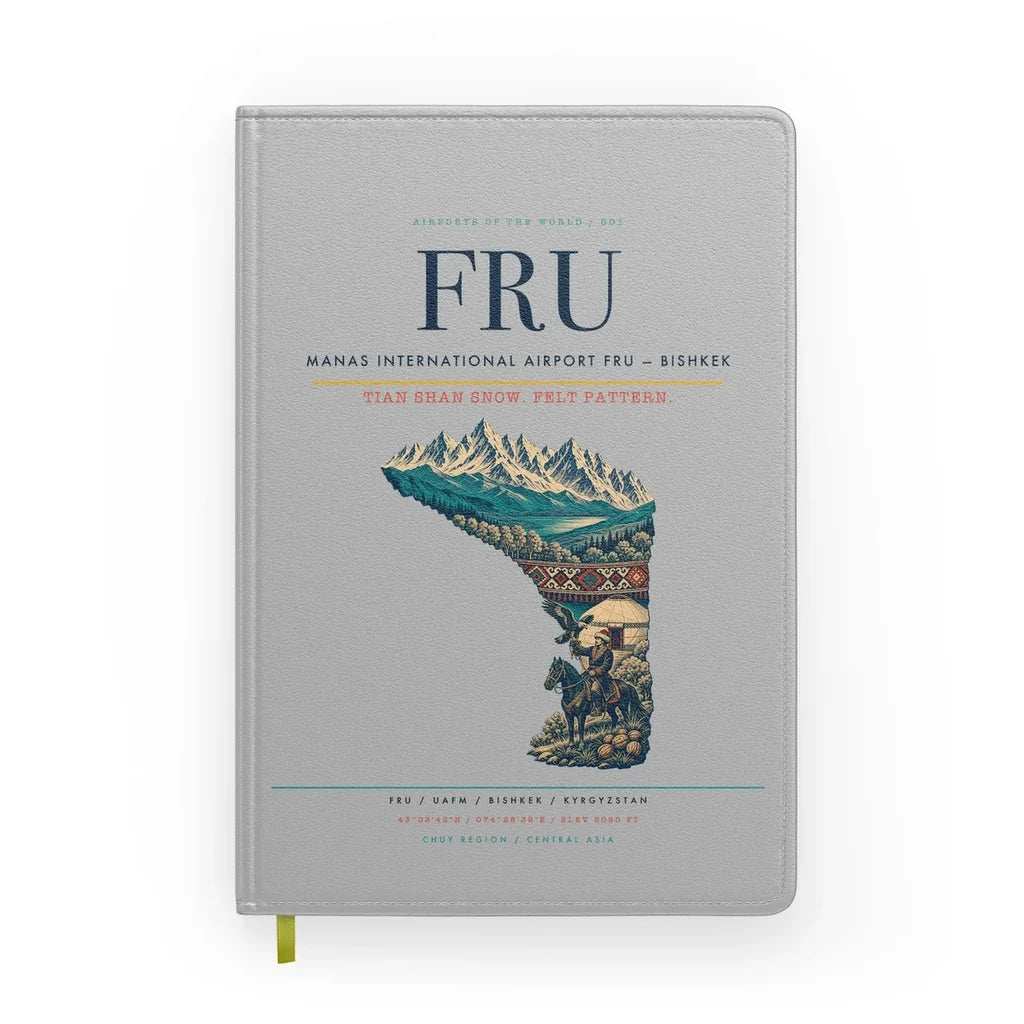 Manas International Airport (FRU) design on light gray notebook
