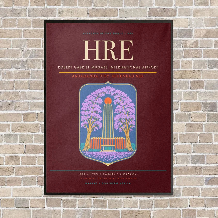 Robert Gabriel Mugabe International Airport HRE vertical canvas print - framed - dark red background