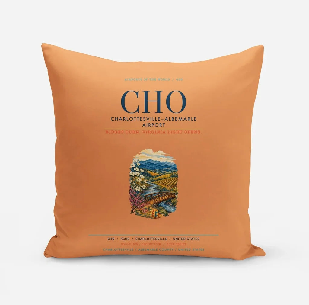 Charlottesville–Albemarle Airport (CHO) design on orange pillow