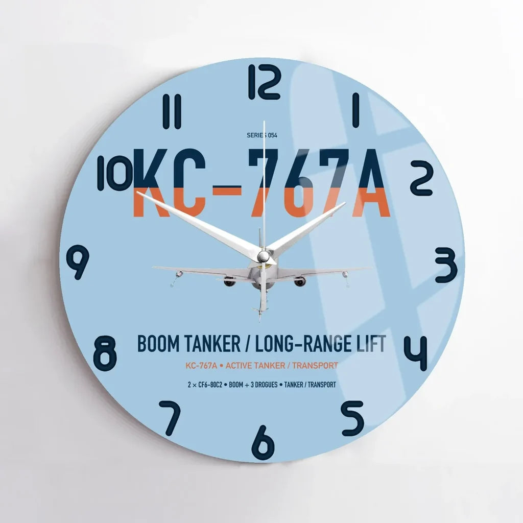 Boeing KC-767A design on light blue no frame wall clock