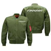 Thumbnail for Finnair Airlines aviation design embroidered on green bomber jacket