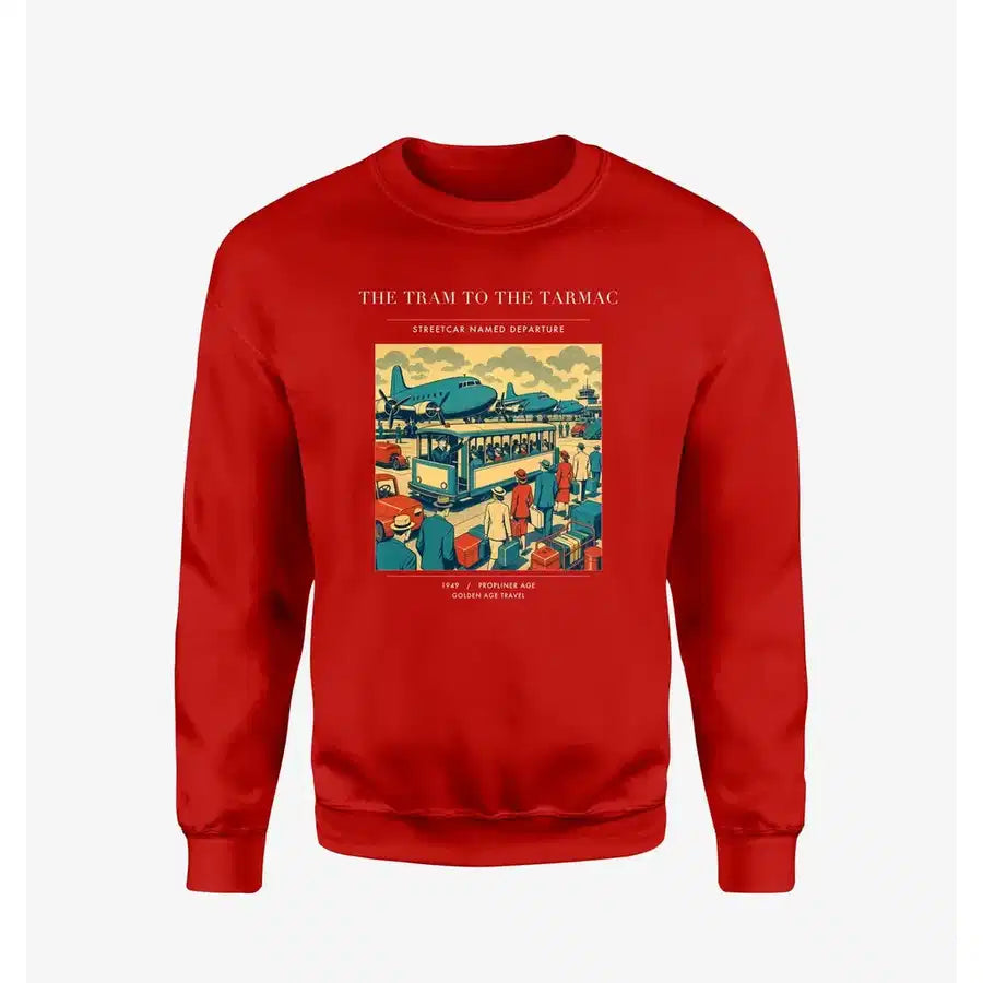 VINTAGE G4372 - The Tram To The Tarmac - Designed Sweatshirts design on red