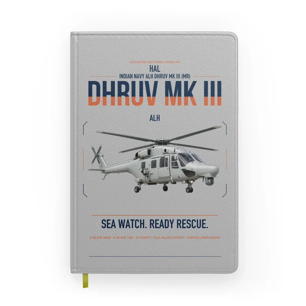 HAL ALH Dhruv Mk III design on light gray notebook