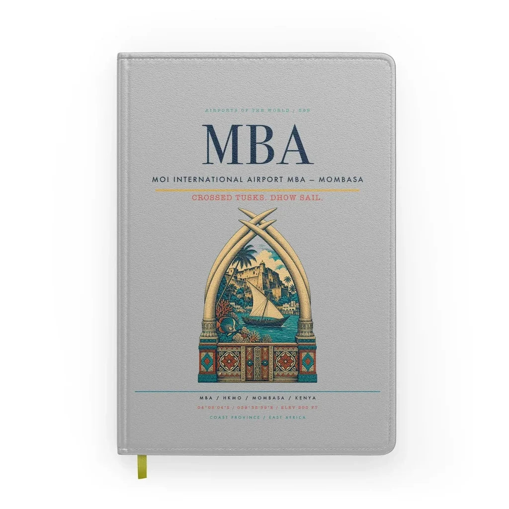 Moi International Airport (MBA) design on light gray notebook