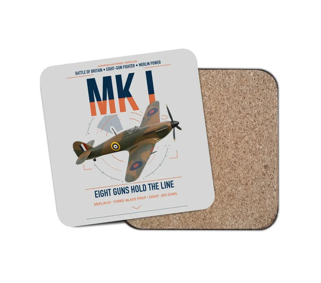 Hawker Hurricane Mk I design on light gray 1 piece coaster