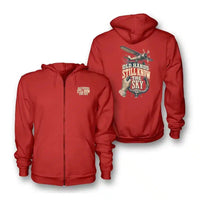 Thumbnail for SIGNAL 632 - Old Hands Still Know The Sky - Zipped Hoodie design on red zipped hoodie