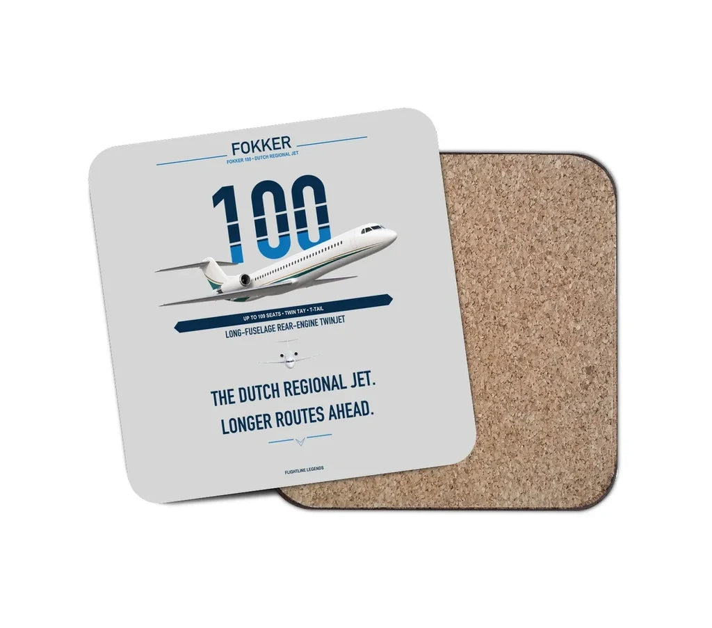 Fokker 100 design on light gray 1 piece coaster