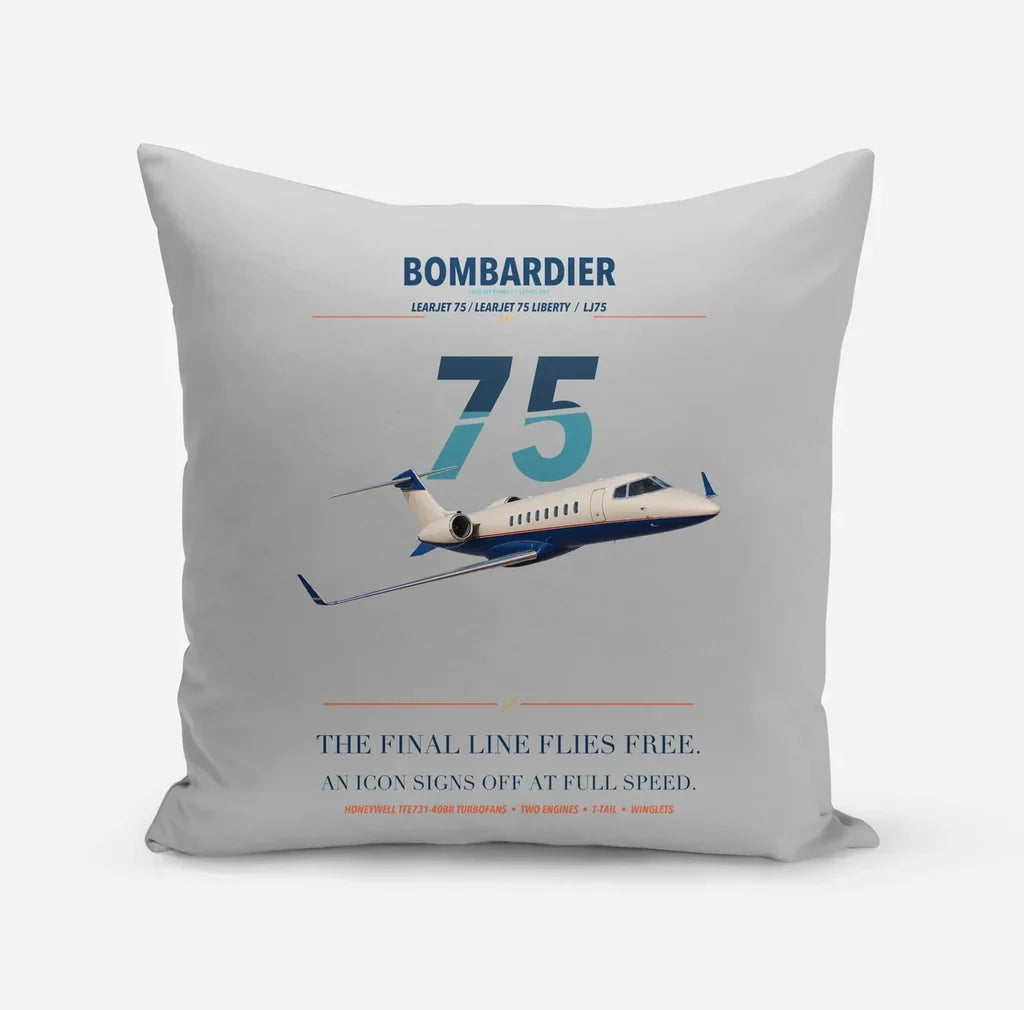Bombardier Learjet 75 Liberty design on light gray pillow