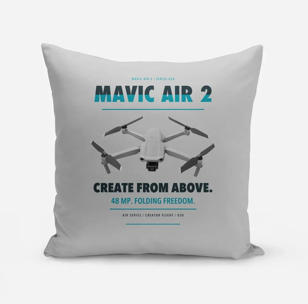 DJI Mavic Air 2 design on light gray pillow