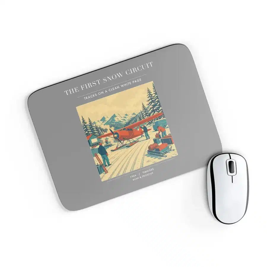 VINTAGE G4480 - The First Snow Circuit - Designed Mouse Pads design on gray rectangle