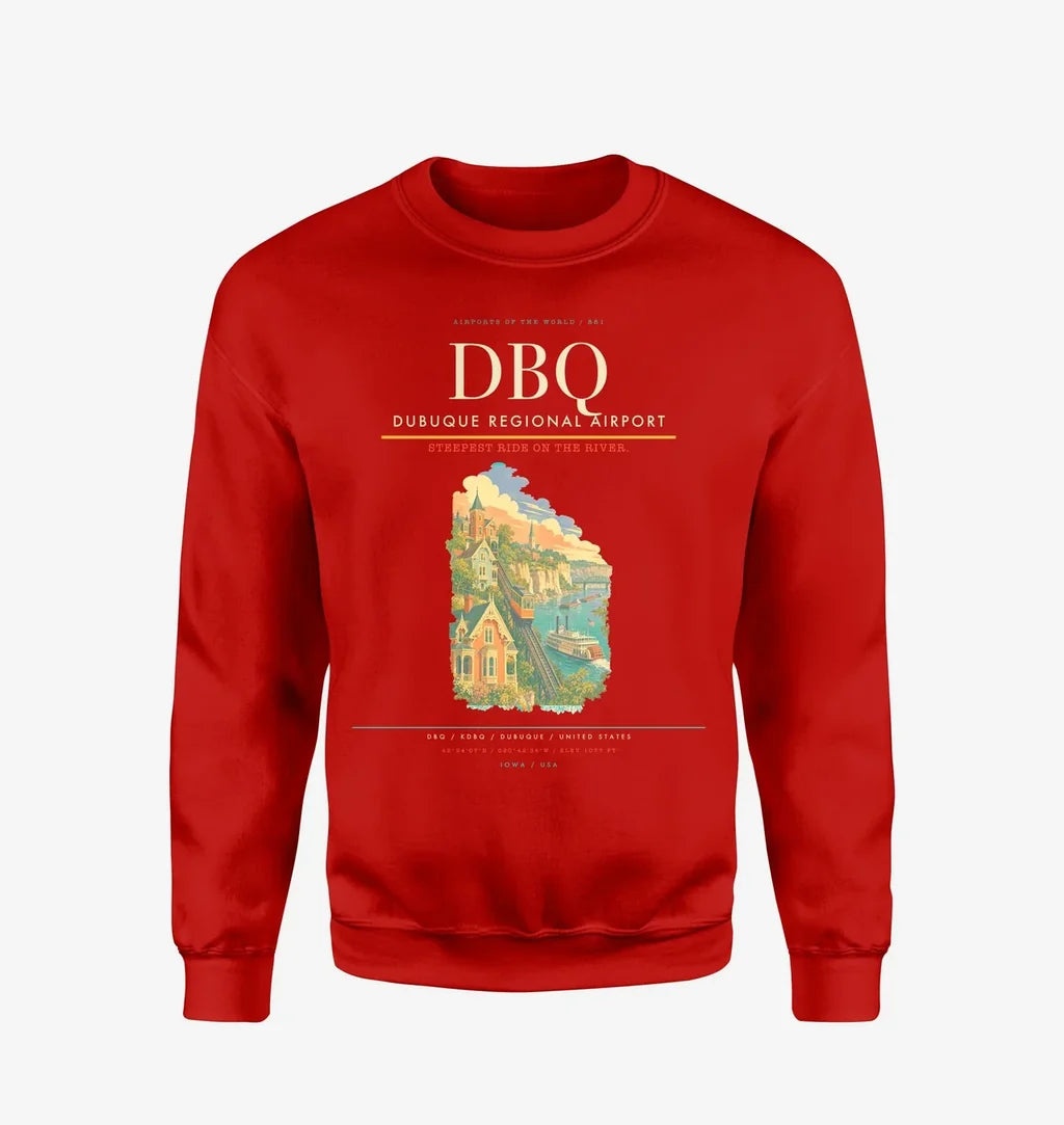Dubuque Regional Airport (DBQ) design on red sweatshirt