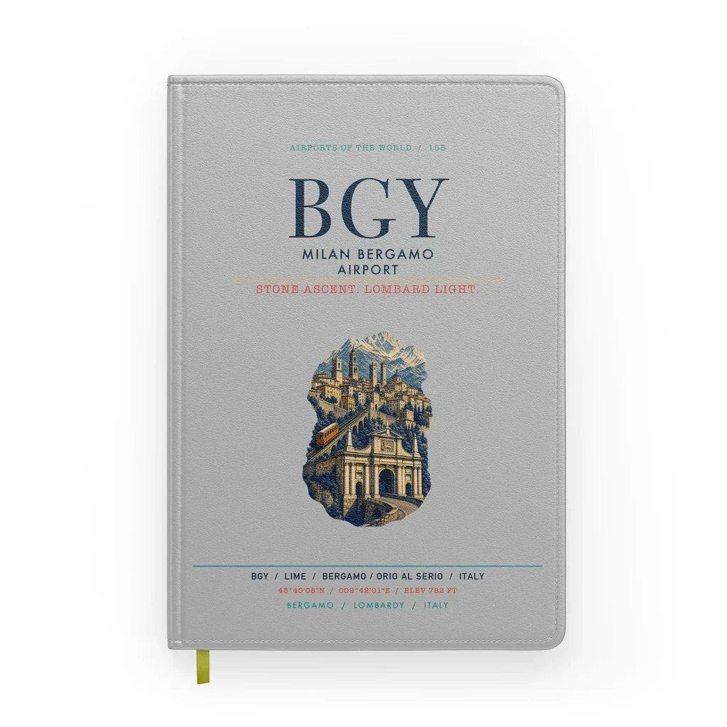 Milan Bergamo Airport (BGY) design on light gray notebook