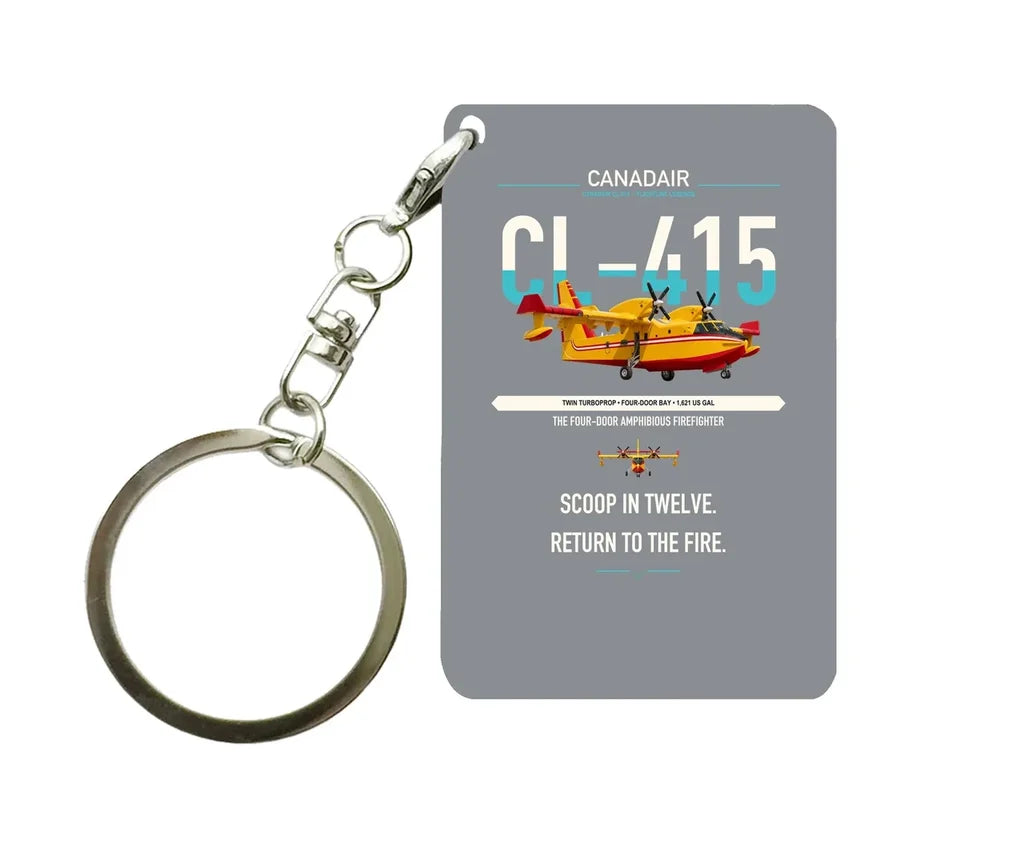 Canadair CL-415 design on gray designed key chain, double-side print