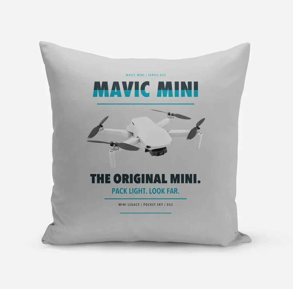 DJI Mavic Mini design on light gray pillow