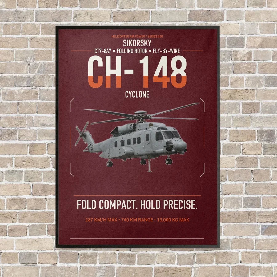 Sikorsky CH-148 Cyclone vertical canvas print - framed - dark red background