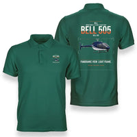 Thumbnail for Bell 505 design on green double-side polo t-shirt, double-side print