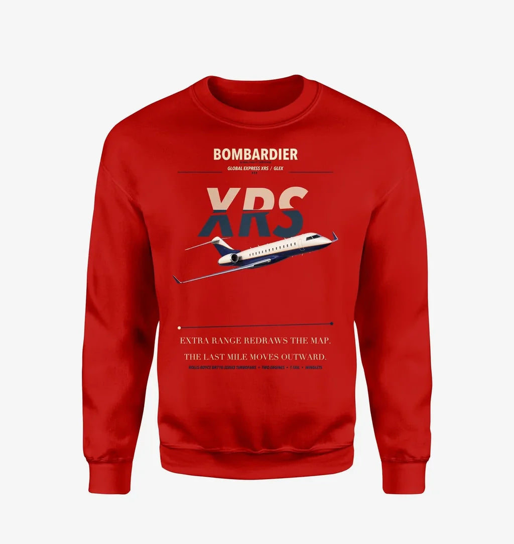 Bombardier Global Express XRS design on red sweatshirt