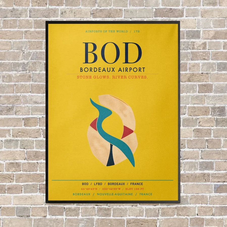 Bordeaux Airport BOD vertical canvas print - framed - yellow background