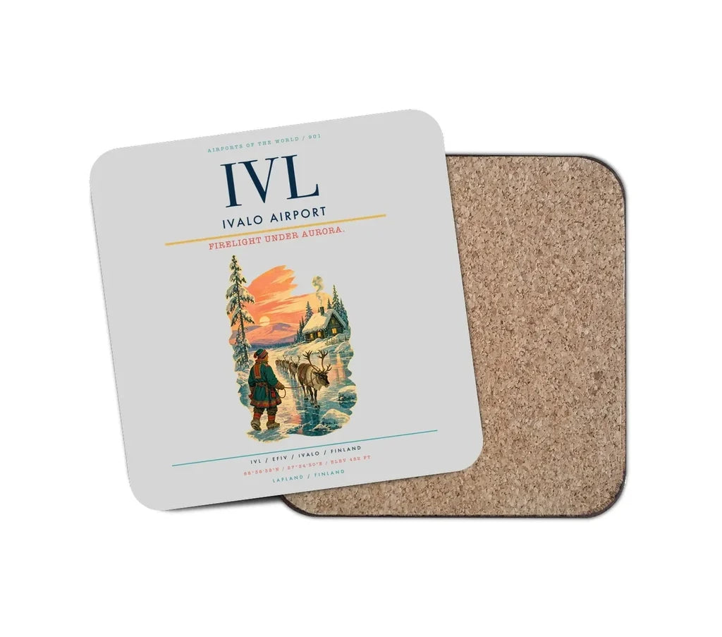 Ivalo Airport (IVL) design on light gray 1 piece coaster