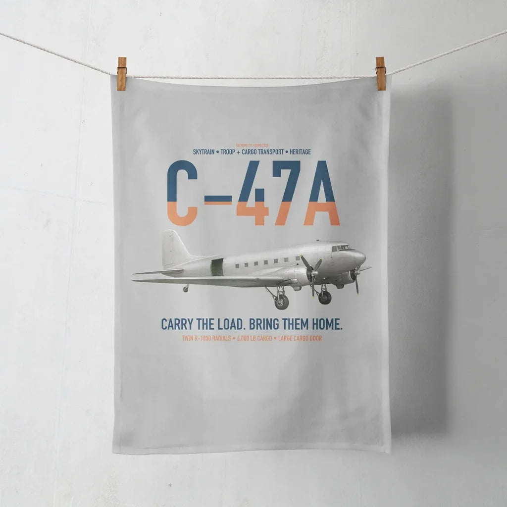 C-47A Skytrain design on light gray towel