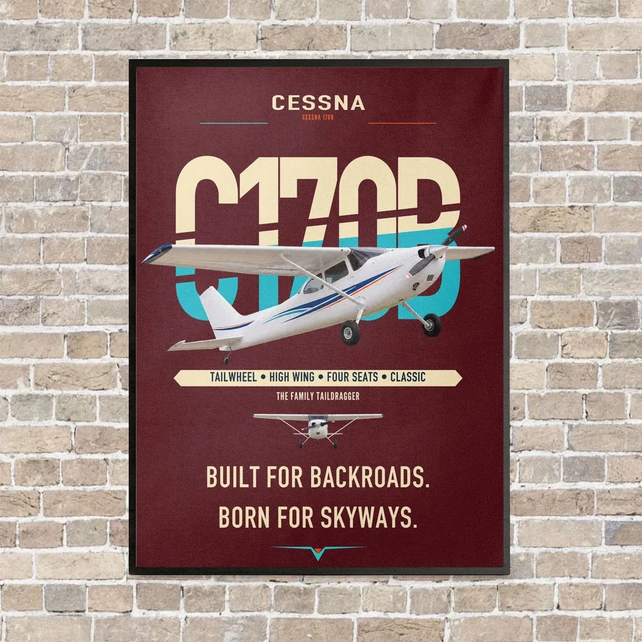 Cessna 170B vertical canvas print - framed - dark red background