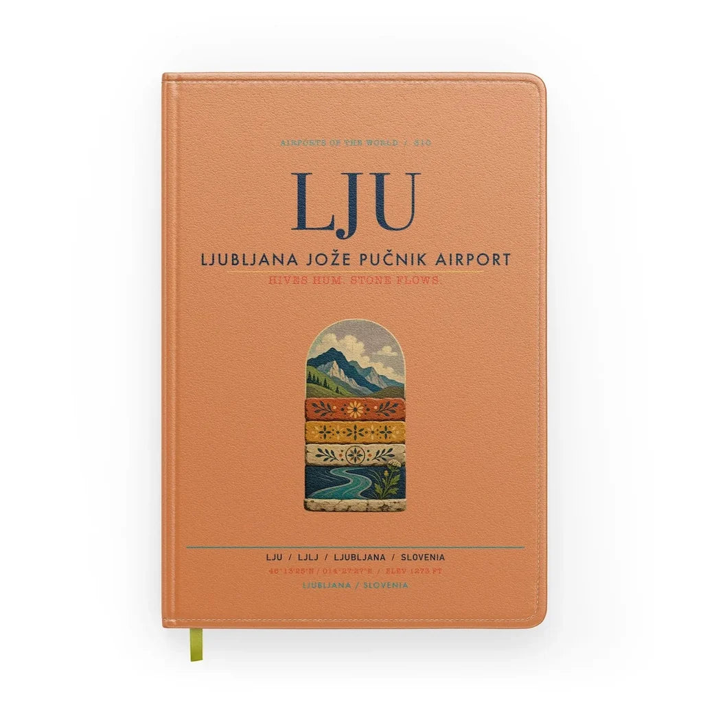 Ljubljana Jože Pučnik Airport (LJU) design on orange notebook