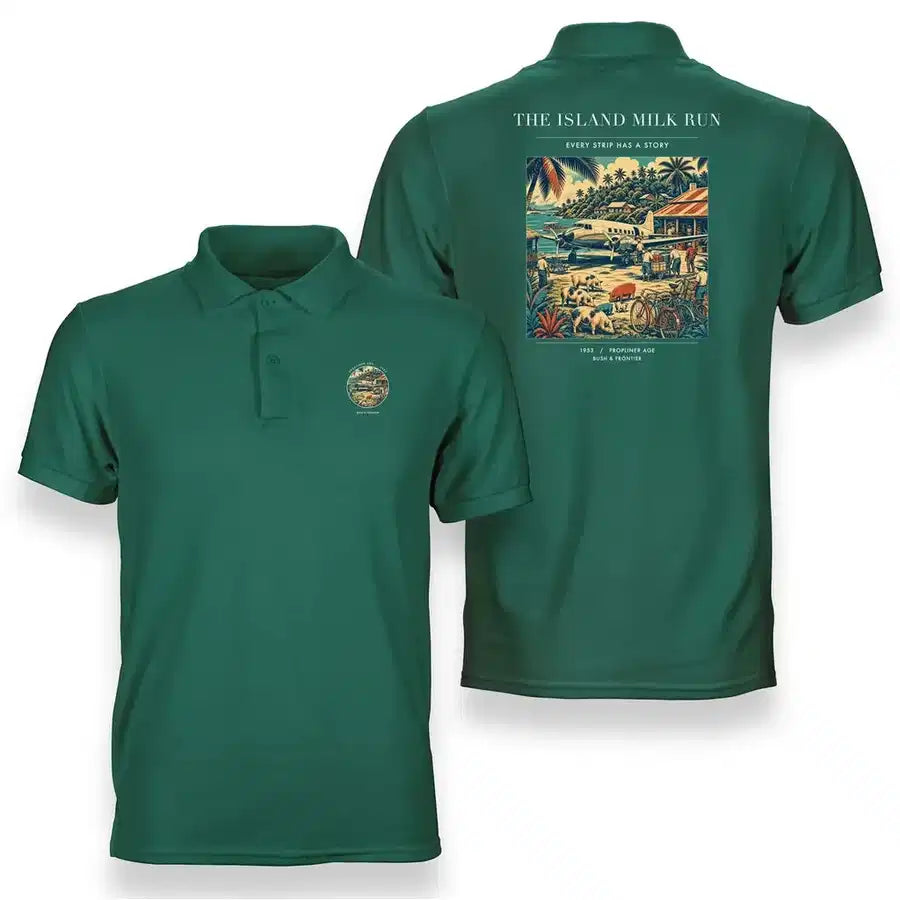 VINTAGE G4084 - The Island Milk Run - Double-Side Polo T-Shirt design on green