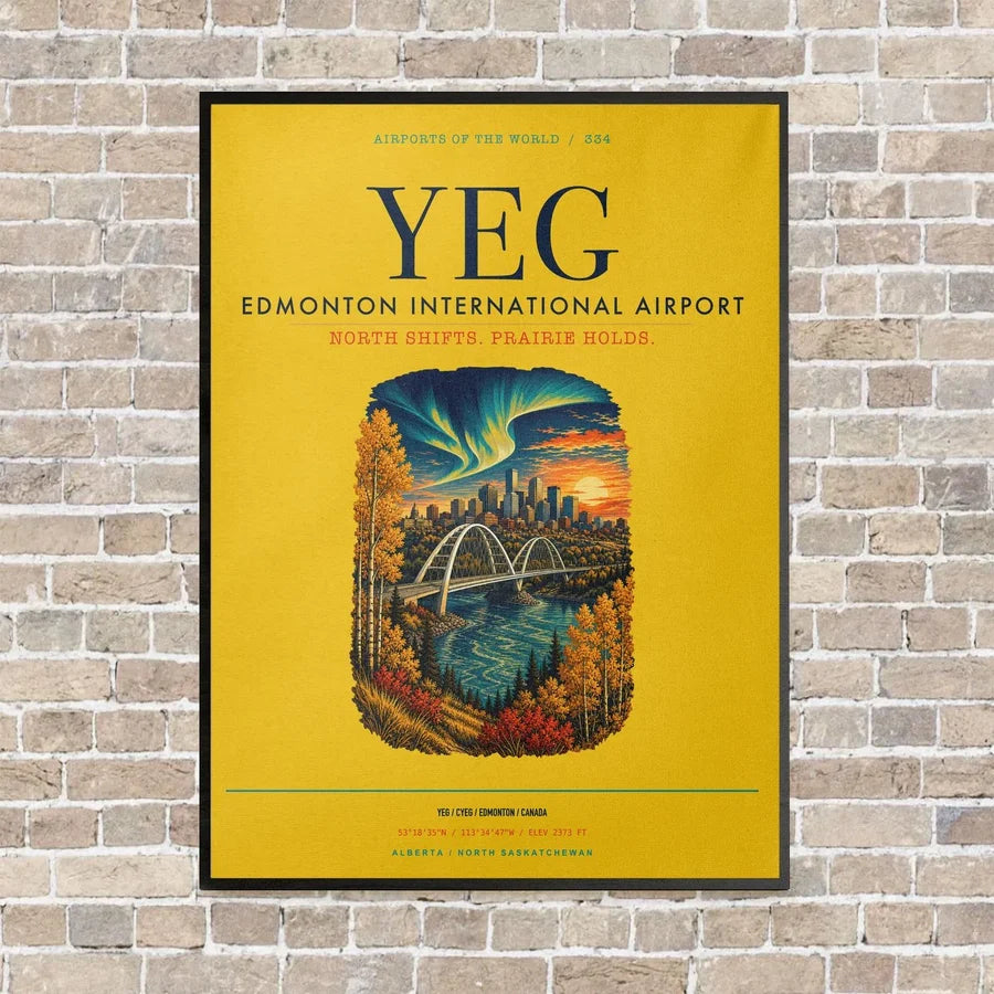 Edmonton International Airport YEG vertical canvas print - framed - yellow background