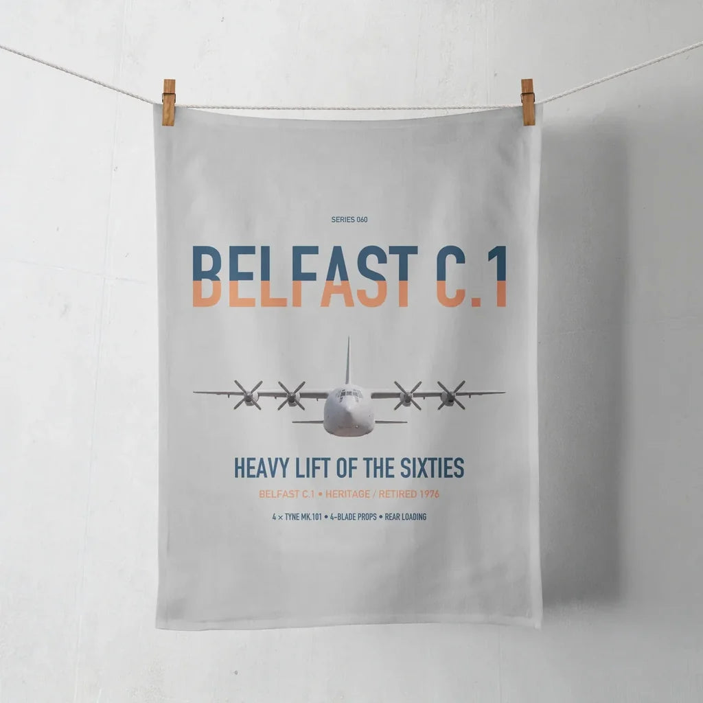 Short Belfast C.1 design on light gray towel