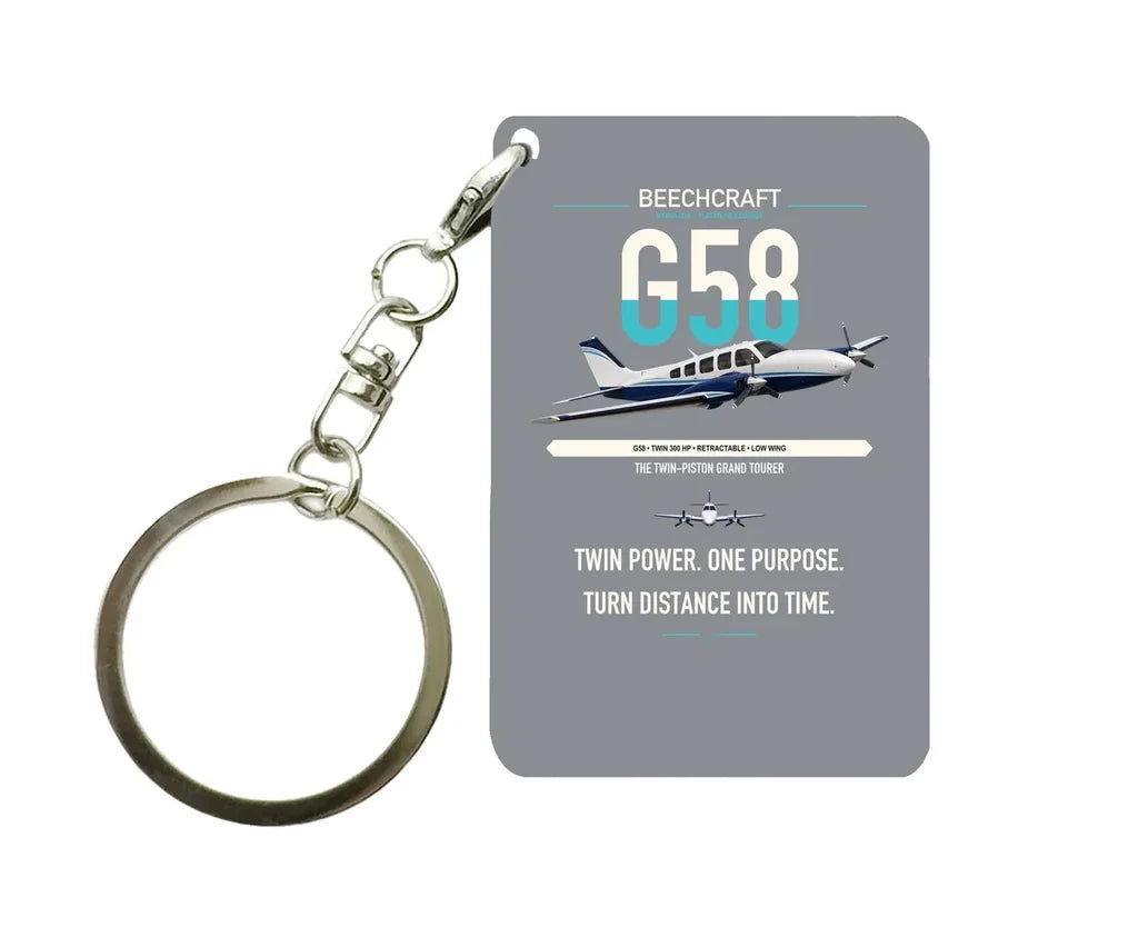 Beechcraft Baron G58 design on gray designed key chain, double-side print