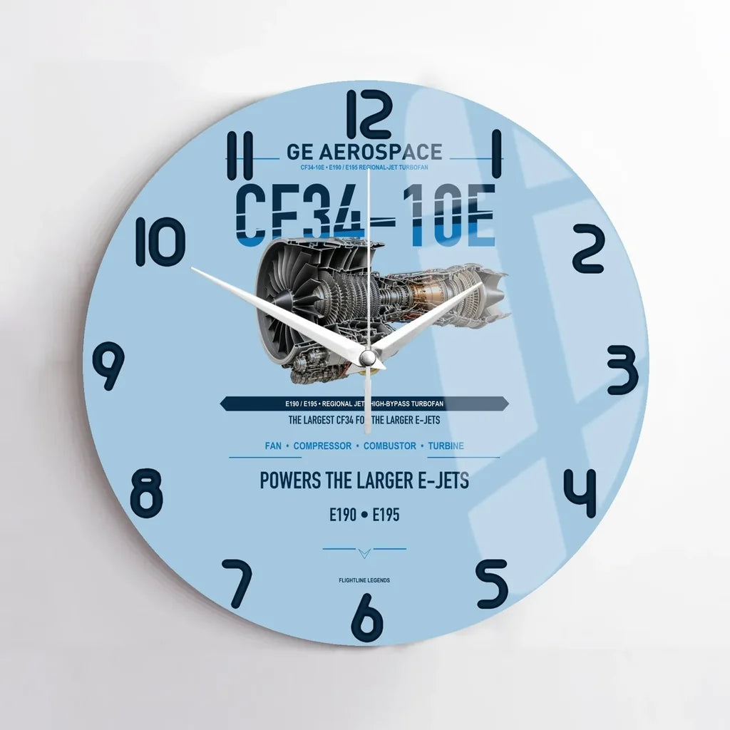 CF34-10E design on light blue no frame wall clock