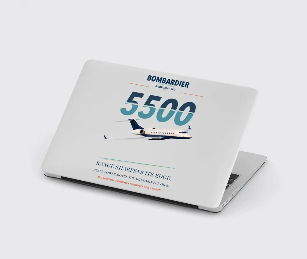 Bombardier Global 5500 design on light gray MacBook case