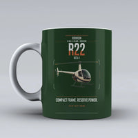 Thumbnail for Robinson R22 Beta II design on dark green ceramic mug, double-side print