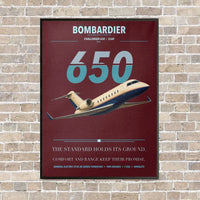Thumbnail for Bombardier Challenger 650 vertical canvas print - framed - dark red background