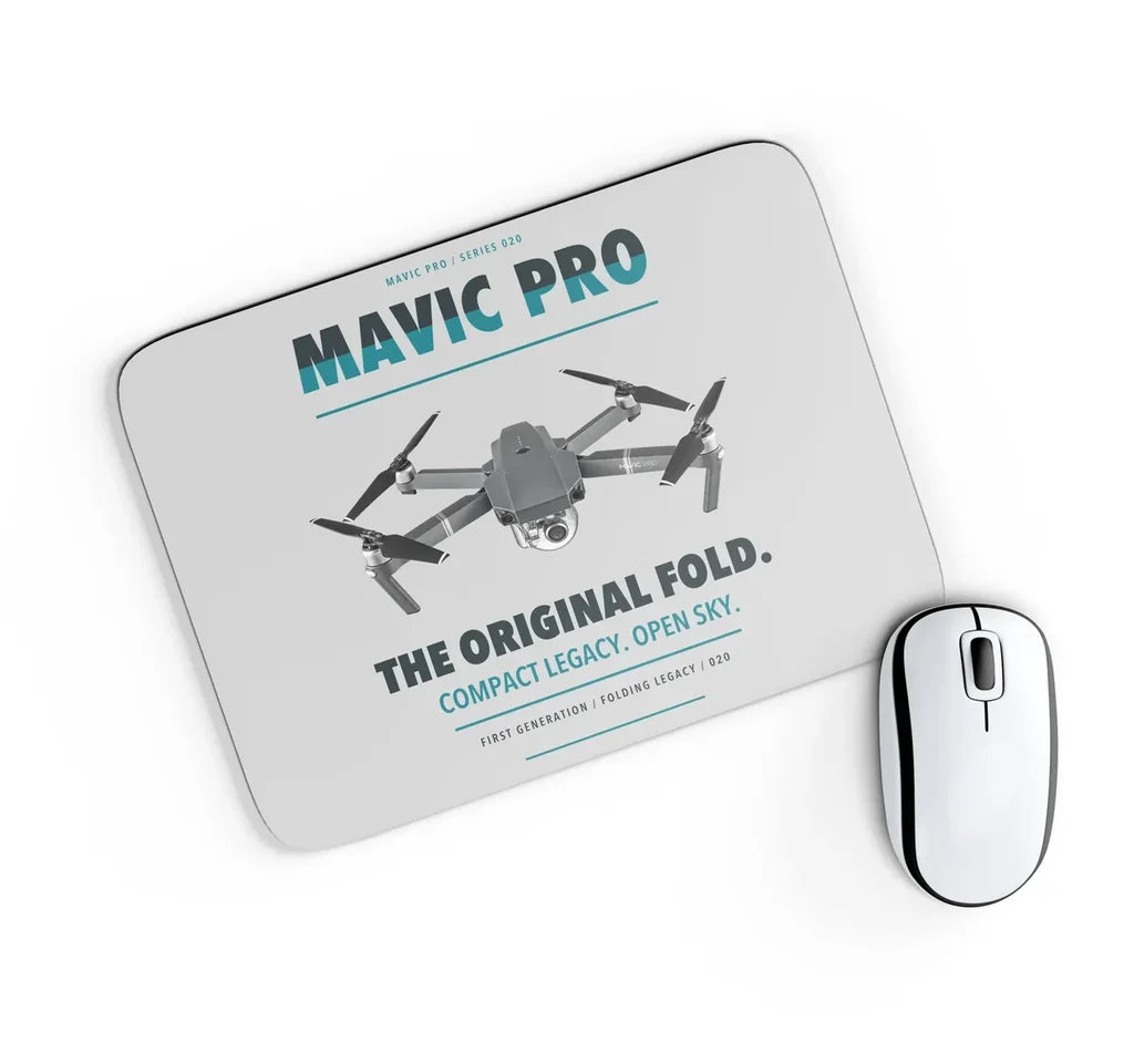 DJI Mavic Pro design on light gray rectangle mouse pad