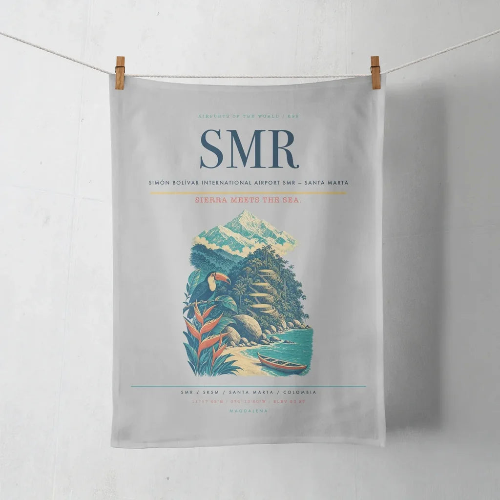 Simón Bolívar International Airport (SMR) design on light gray towel