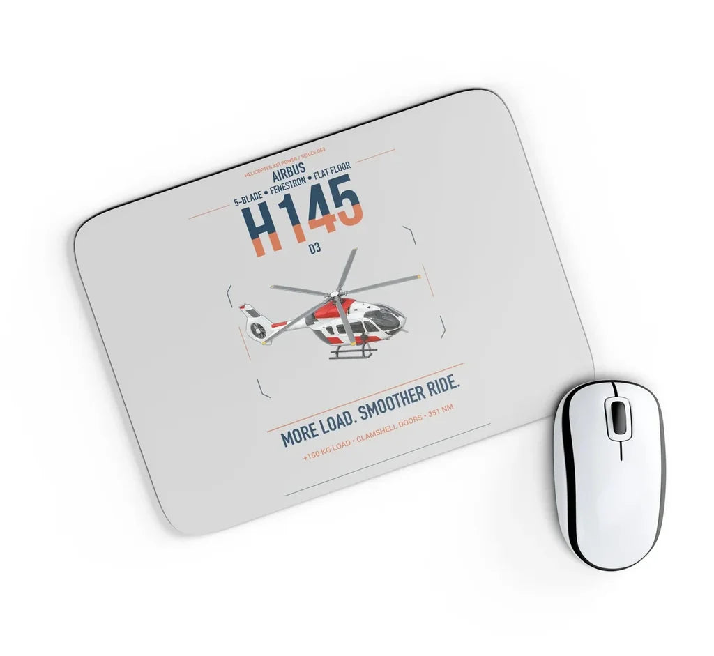 Airbus H145 D3 design on light gray rectangle mouse pad
