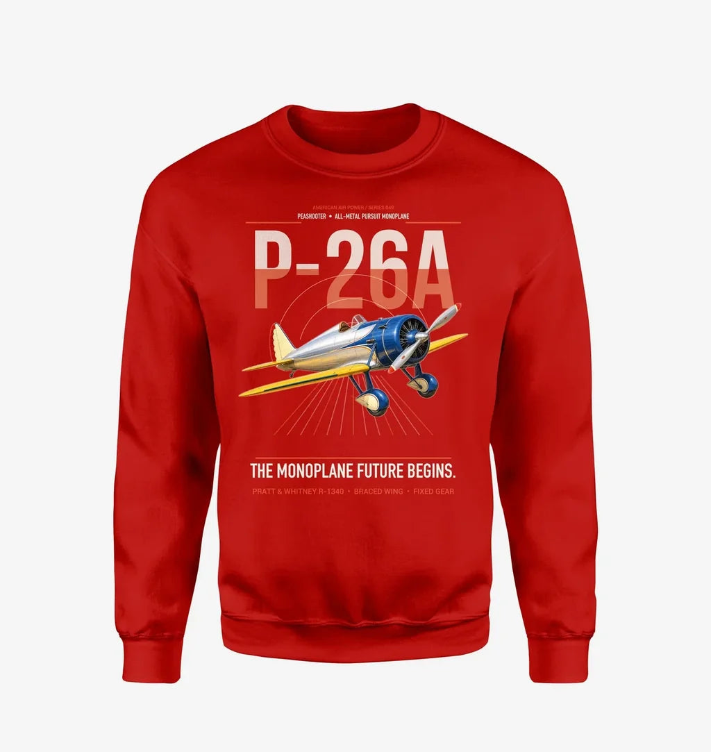 Boeing P-26A Peashooter design on red sweatshirt