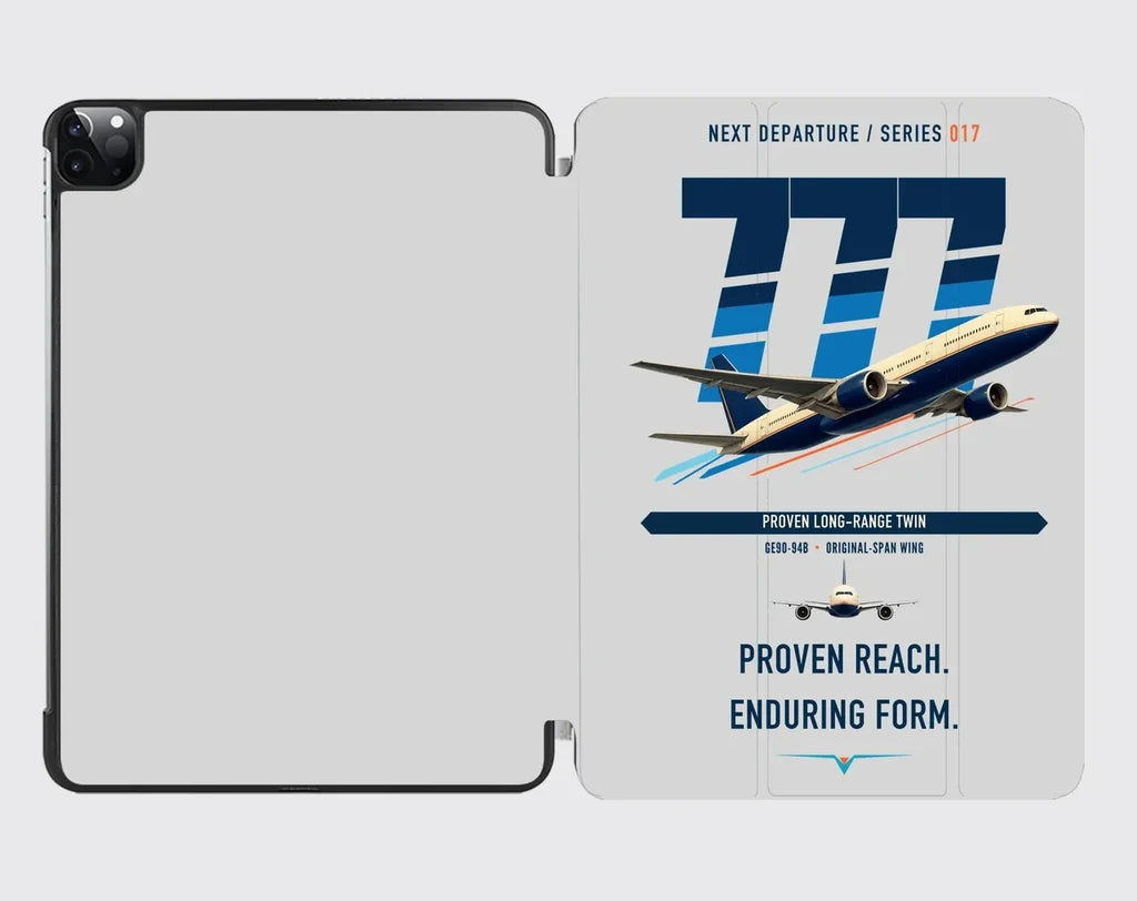 Boeing 777-200ER design on light gray ipad tablet case