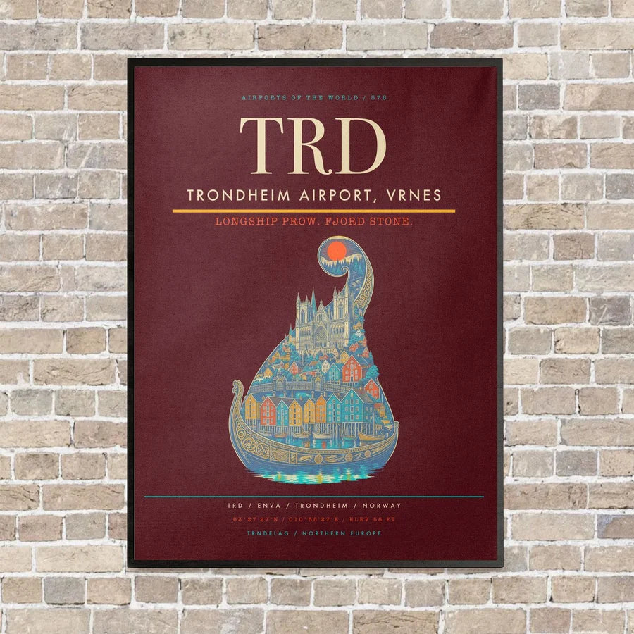 Trondheim Airport, Vrnes TRD - Canvas Framed - Dark Red