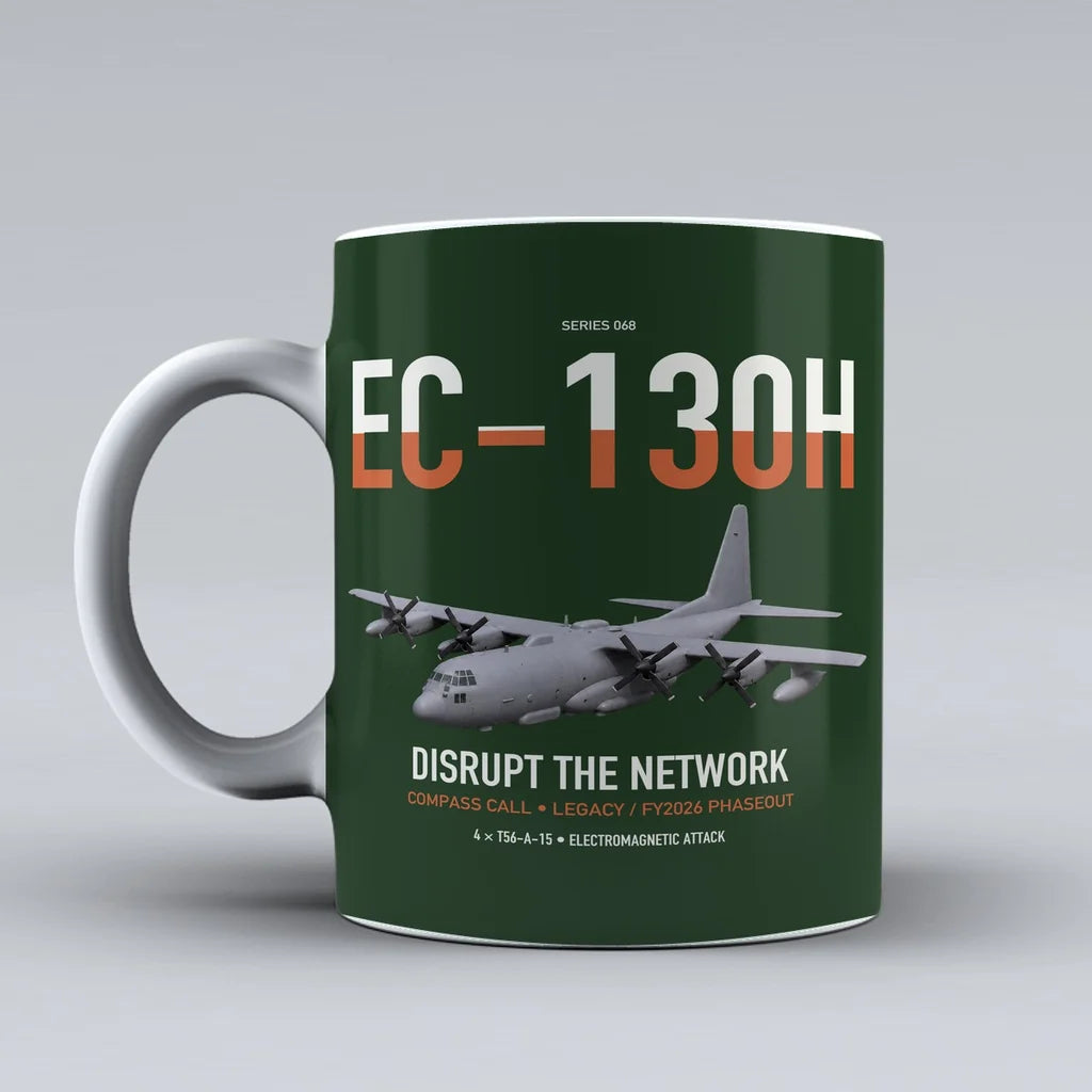EC-130H Compass Call design on dark green ceramic mug, double-side print