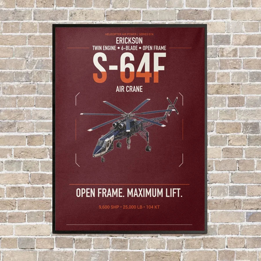 Erickson S-64F Air Crane vertical canvas print - framed - dark red background