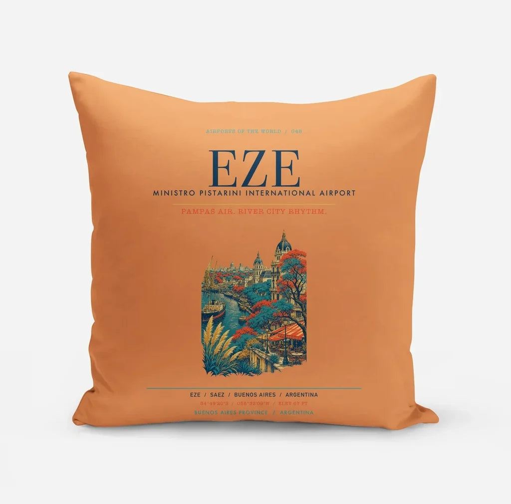Buenos Aires Ministro Pistarini International Airport (EZE) design on orange pillow