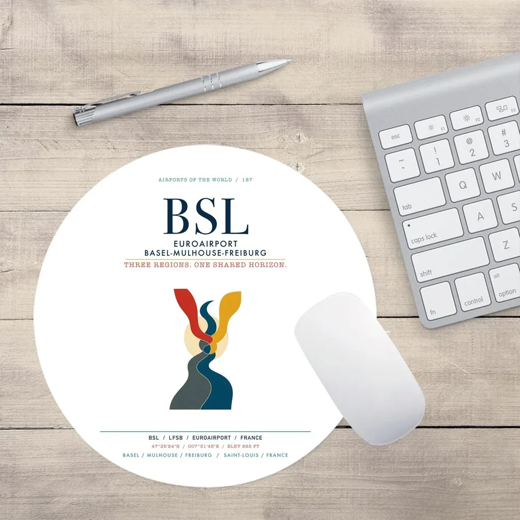 EuroAirport Basel-Mulhouse-Freiburg (BSL) design on white round mouse pad