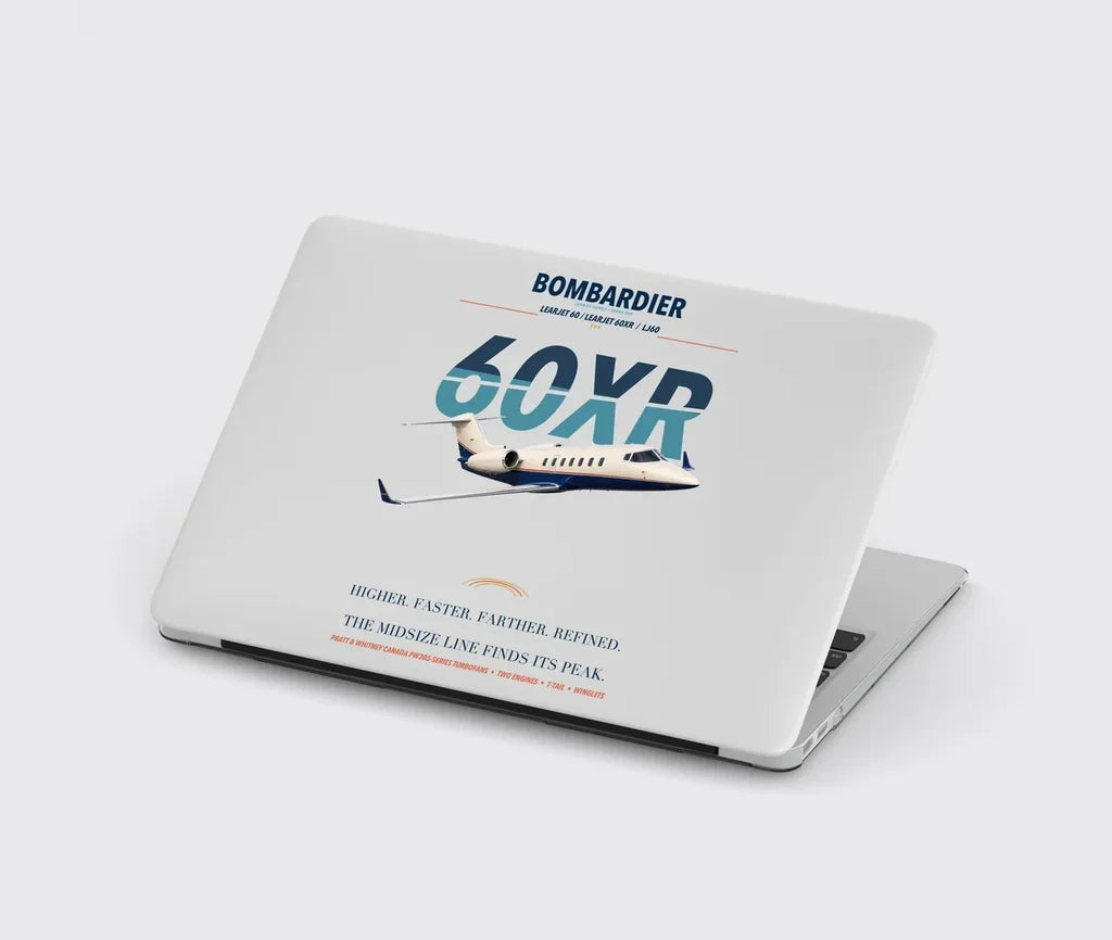 Bombardier Learjet 60XR design on light gray MacBook case