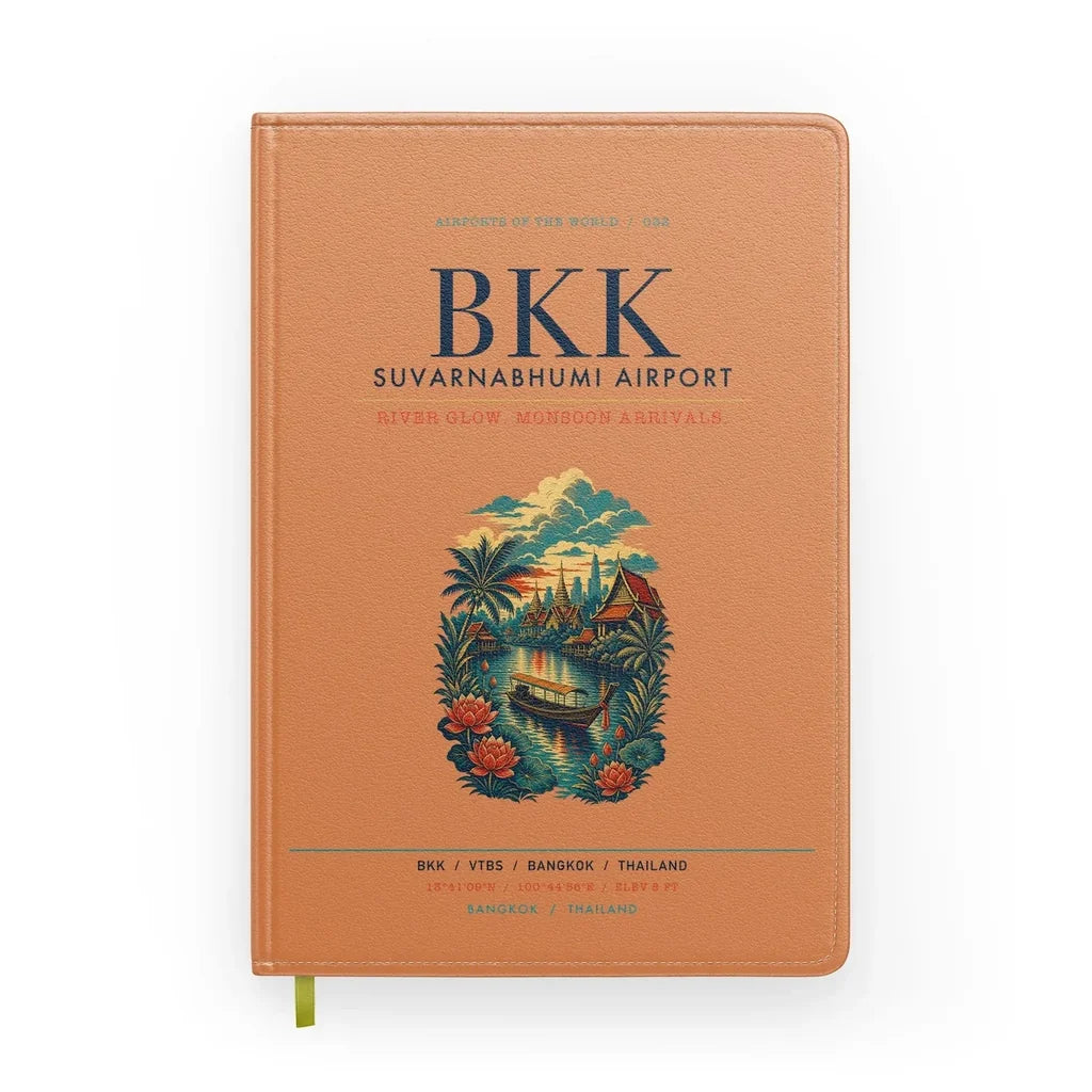Bangkok Suvarnabhumi Airport (BKK) design on orange notebook
